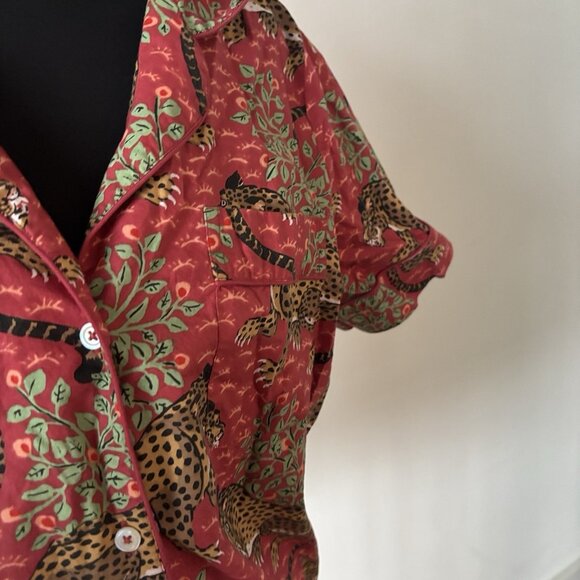 Print Fresh Pajama PJ Shirt Top Sz Small Short Sleeve Leopard Print Boho Cotton - Picture 4 of 12